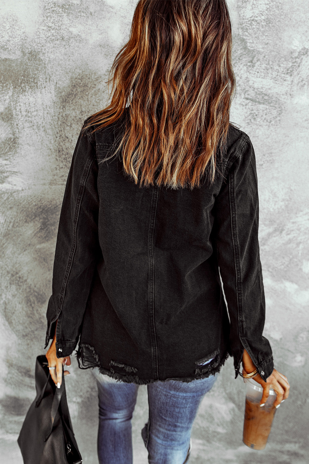 Distressed Snap Down Denim Jacket - Carly Joann's Closet