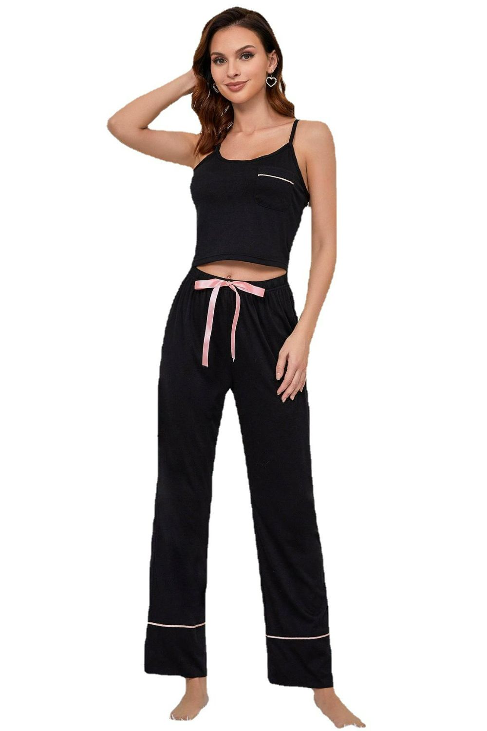 Contrast Trim Cropped Cami and Pants Loungewear Set - Carly Joann's Closet