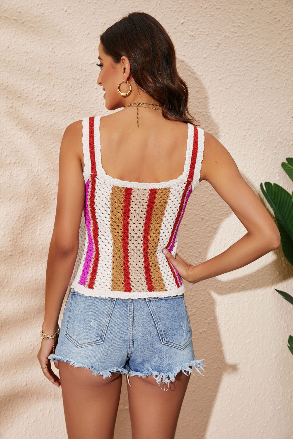 Striped Scalloped Trim Knit Tank - Carly Joann's Closet