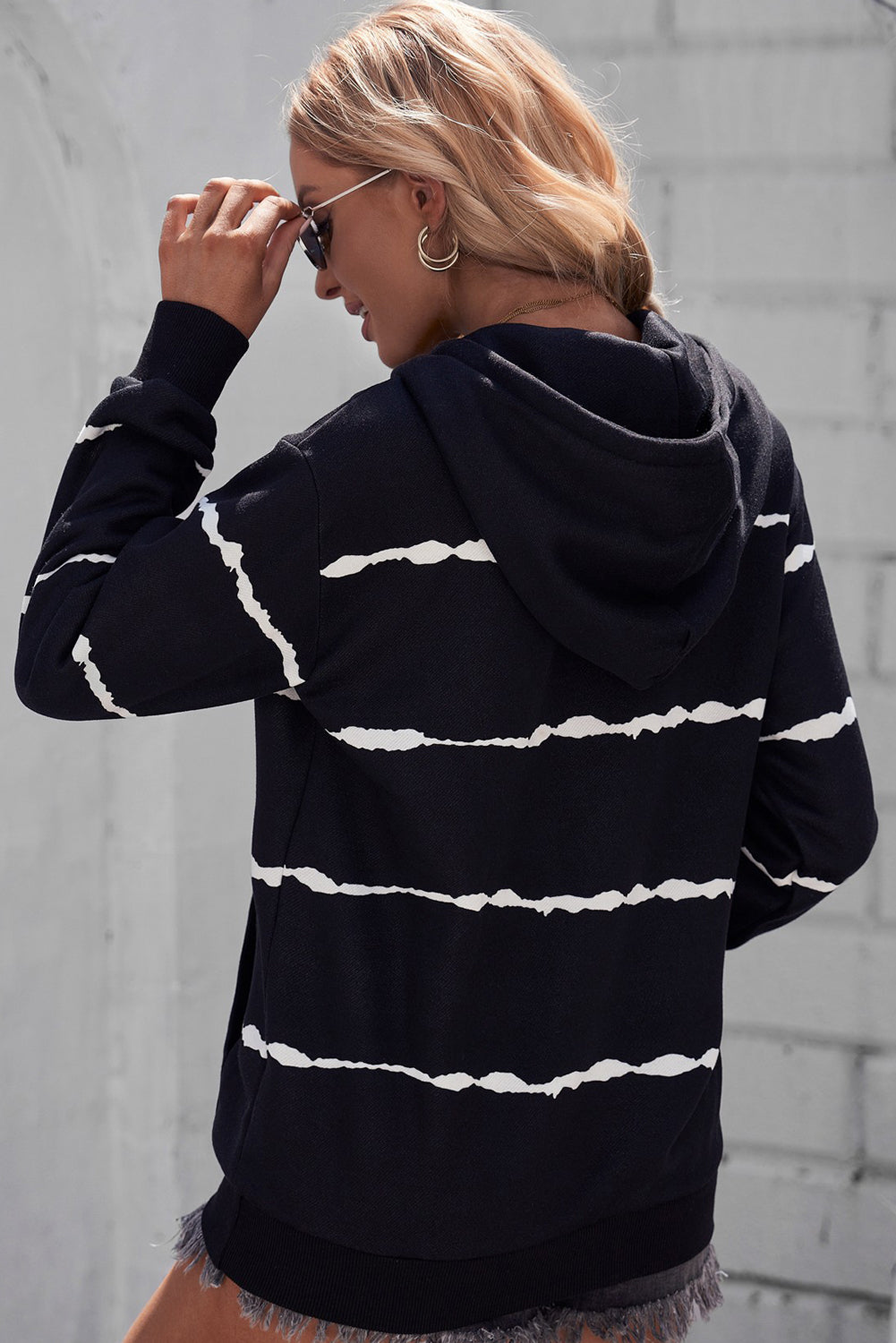 Striped Drop Shoulder Hoodie with Kangaroo Pocket - Carly Joann's Closet