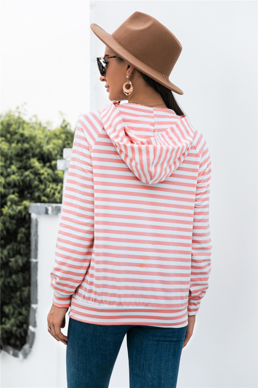 Horizontal Stripe Raglan Sleeve Hoodie - Carly Joann's Closet