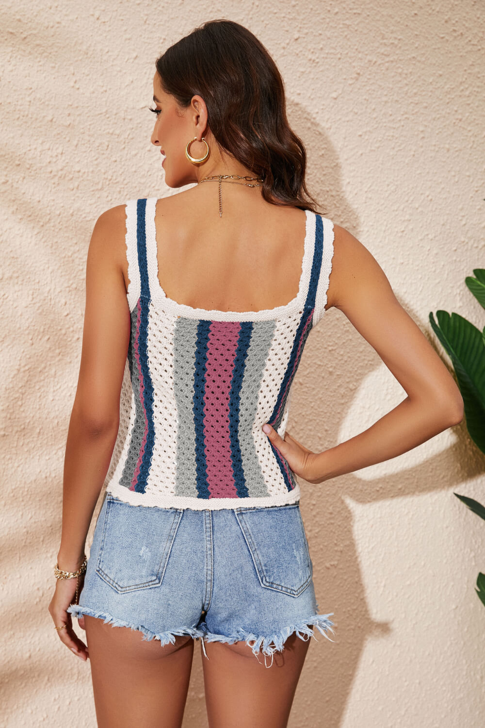 Striped Scalloped Trim Knit Tank - Carly Joann's Closet