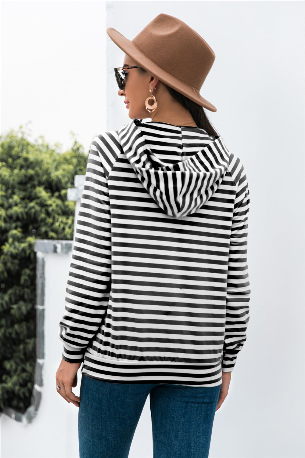 Horizontal Stripe Raglan Sleeve Hoodie - Carly Joann's Closet