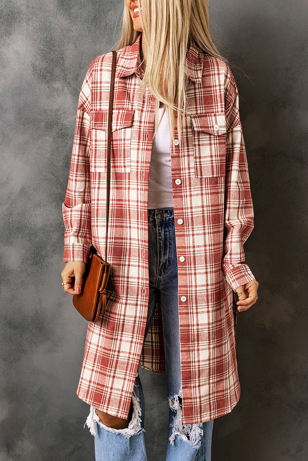 Plaid Button-Up Longline Shacket with Breast Pockets - Carly Joann's Closet