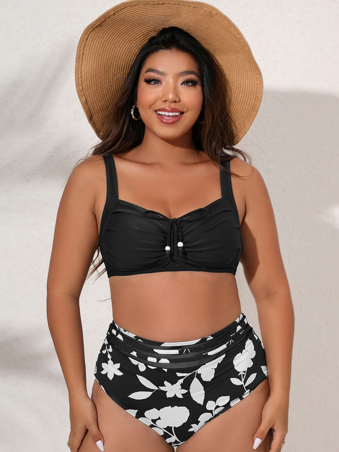 Plus Size Printed Gathered Detail Bikini Set - Carly Joann's Closet