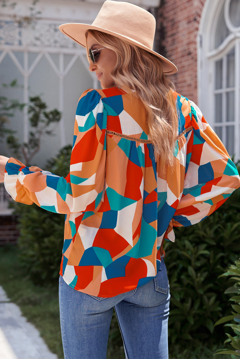 Geometric Flounce Sleeve Blouse - Carly Joann's Closet