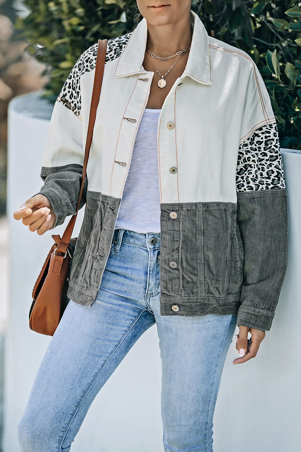 Leopard Color Block Button-Up Corduroy Shacket - Carly Joann's Closet