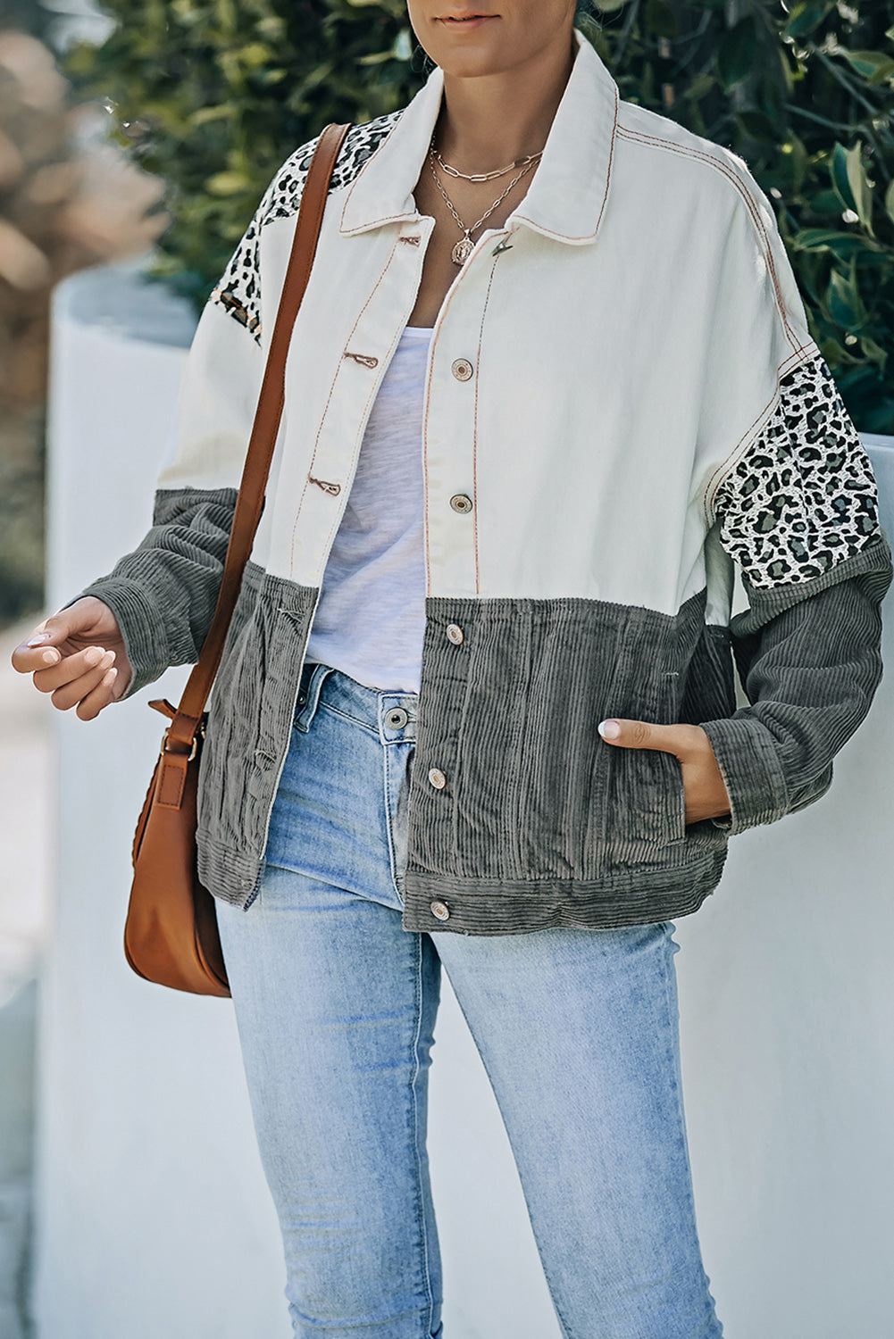 Leopard Color Block Button-Up Corduroy Shacket - Carly Joann's Closet