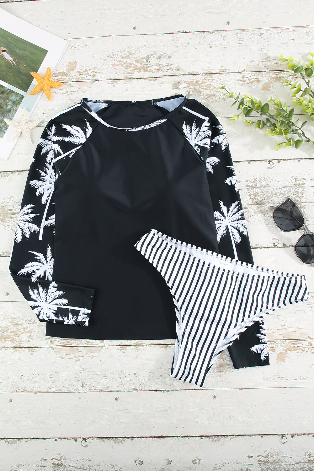 Printed Raglan Sleeve Two-Piece Rash Guard Set - Carly Joann's Closet