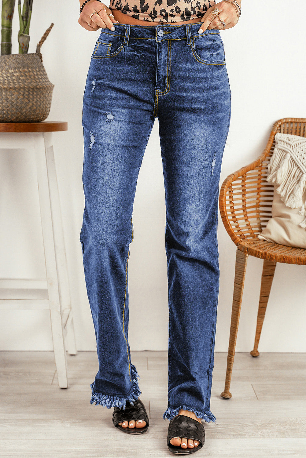 Ripped Frayed Hem Jeans - Carly Joann's Closet