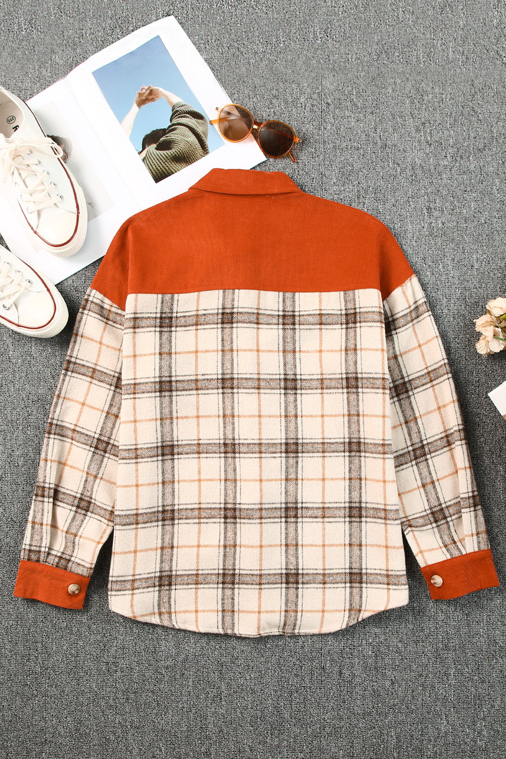 Plaid Contrast Corduroy Shacket - Carly Joann's Closet