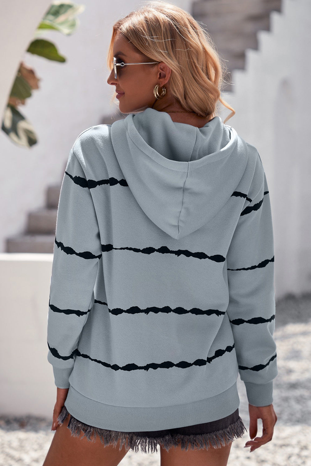 Striped Drop Shoulder Hoodie with Kangaroo Pocket – Carly Joann's