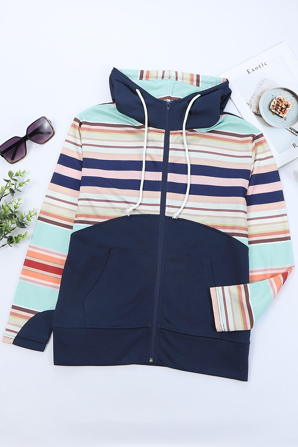 Striped Color Block Zip Up Jacket - Carly Joann's Closet