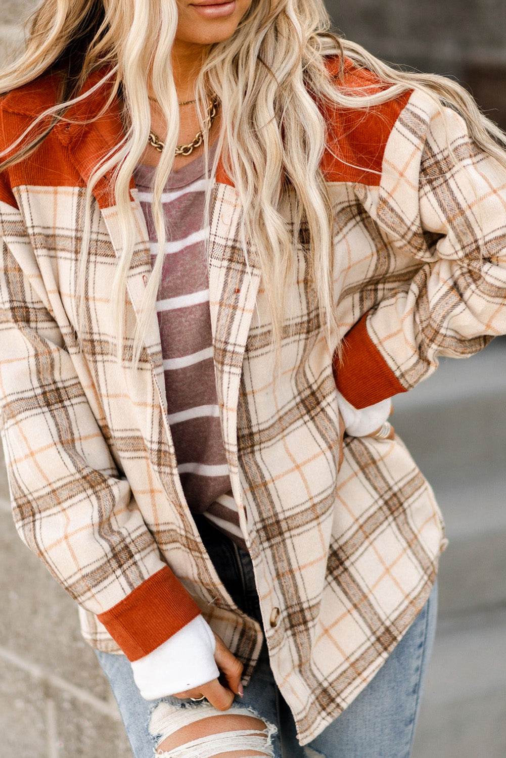 Plaid Contrast Corduroy Shacket - Carly Joann's Closet