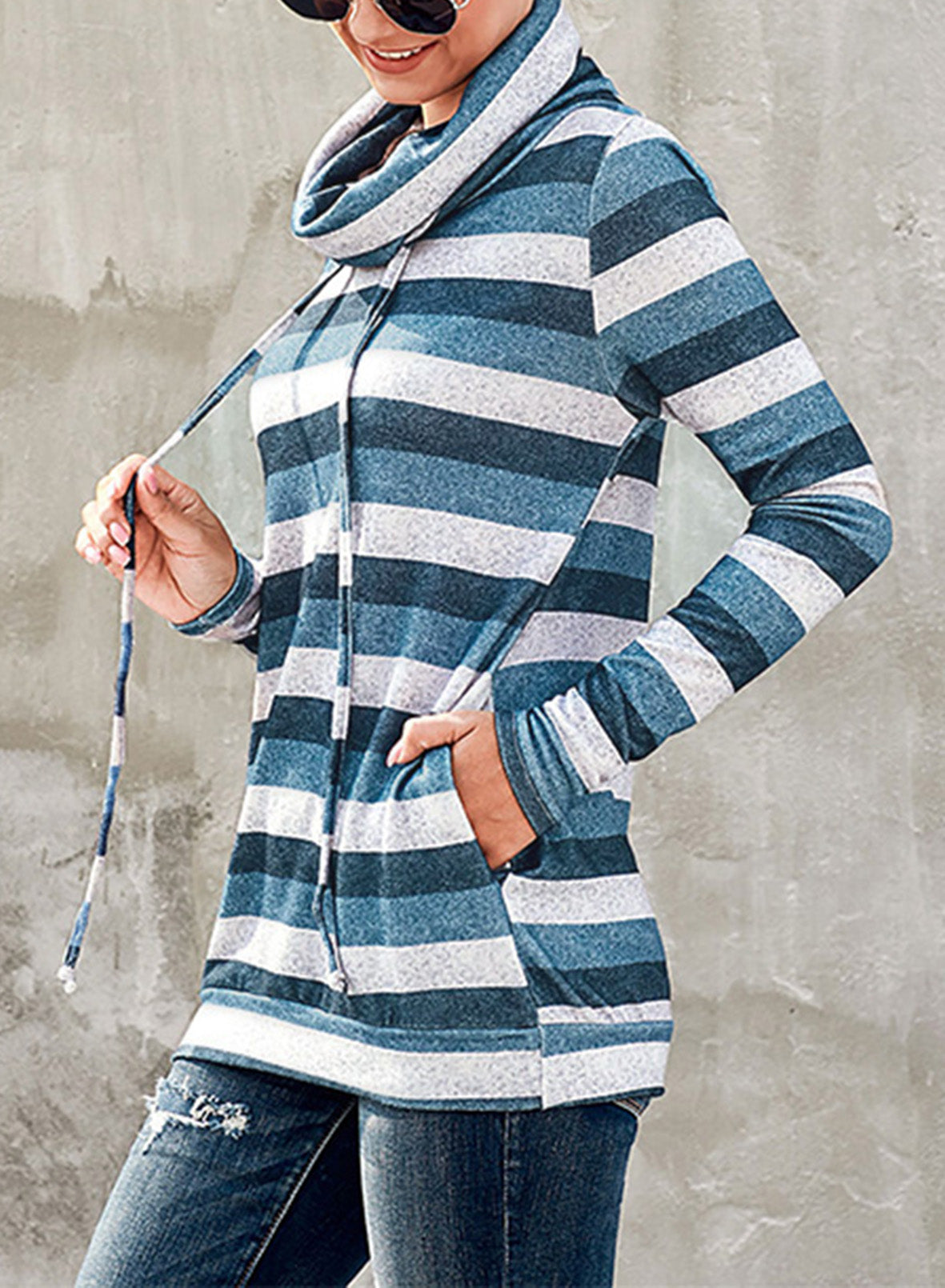 Striped Cowl Neck Tunic Sweatshirt - Carly Joann's Closet