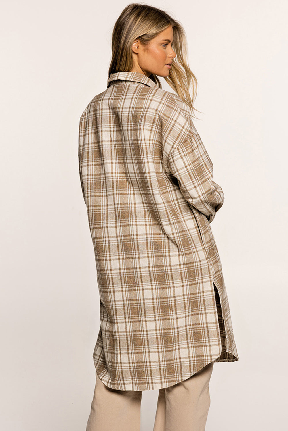 Plaid Button-Up Longline Shacket with Breast Pockets - Carly Joann's Closet