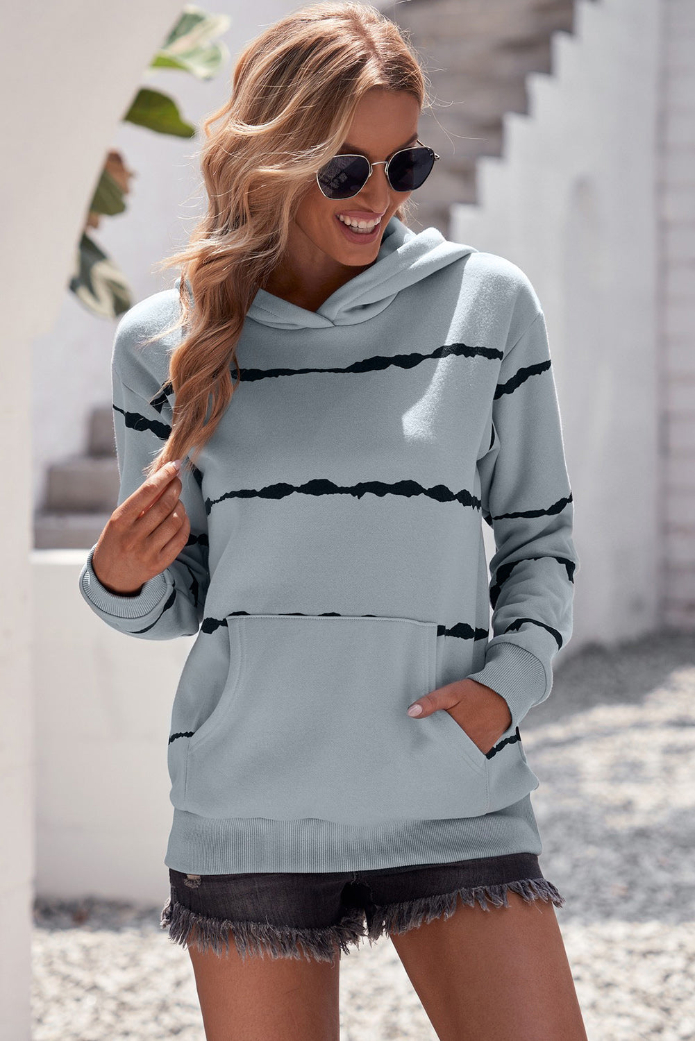 Striped Drop Shoulder Hoodie with Kangaroo Pocket - Carly Joann's Closet