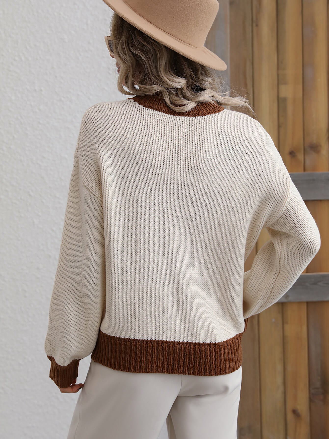 Contrast Trim Drop Shoulder Pullover Sweater - Carly Joann's Closet